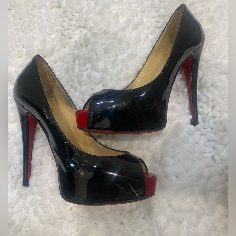 Prive 120 Black Patent Red open toe